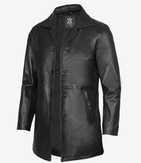 mens leather car coat black