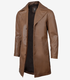 mens brown leather car coat