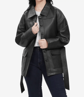 womens black leather oversized jacket